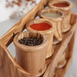 Set de 8 pots à épices ronds en olivier – vue 6