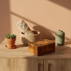 Boîte en bois d'olivier avec incrustation en époxy – vue 5