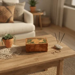 Boîte en bois d'olivier avec incrustation en époxy – vue 9