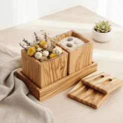 Set de 2 pots carrés en bois d’olivier – vue 3