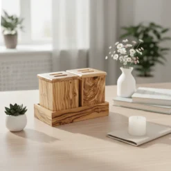 Set de 2 pots carrés en bois d’olivier