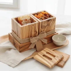 Set de 2 pots carrés en bois d’olivier – vue 4