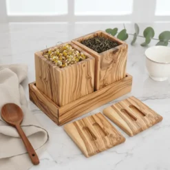 Set de 2 pots carrés en bois d’olivier – vue 5