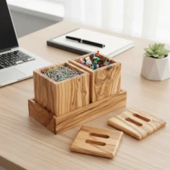 Set de 2 pots carrés en bois d’olivier – vue 6