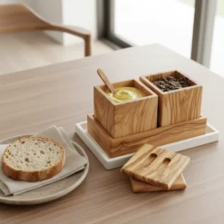 Set de 2 pots carrés en bois d’olivier – vue 7