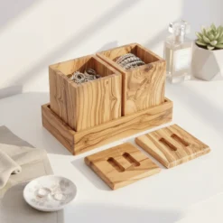 Set de 2 pots carrés en bois d’olivier – vue 8