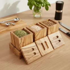 Set de 3 pots à épices en bois d’olivier – vue 4