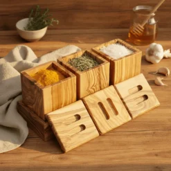 Set de 3 pots à épices en bois d’olivier – vue 8