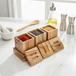 Set de 3 pots à épices en bois d’olivier – vue 9