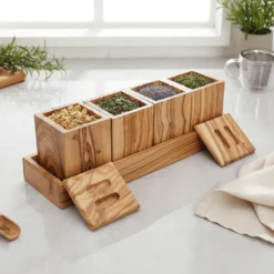 Set de 4 pots à épices en bois d’olivier – vue 4