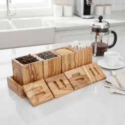 Set de 4 pots à épices en bois d’olivier – vue 6