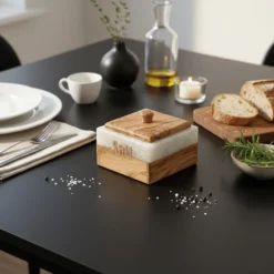 Boîte à sel en olivier et résine – vue 3