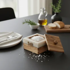Boîte à sel en olivier et résine – vue 6