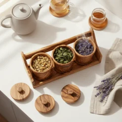 Set de 3 pots à épices ronds en olivier – vue 4