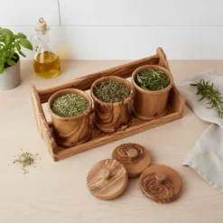 Set de 3 pots à épices ronds en olivier – vue 3