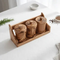Set de 3 pots à épices ronds en olivier – vue 5