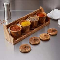 Set de 4 pots à épices ronds en olivier – vue 3