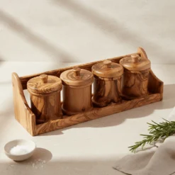 Set de 4 pots à épices ronds en olivier – vue 5