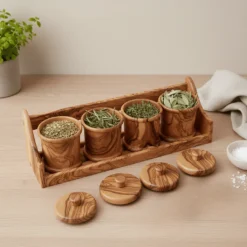 Set de 4 pots à épices ronds en olivier – vue 4