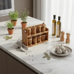 Set de 8 pots à épices ronds en olivier – vue 2