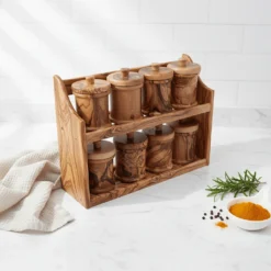 Set de 8 pots à épices ronds en olivier – vue 5