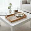 Plateau de service en bois d’olivier avec incrustation florale en époxy