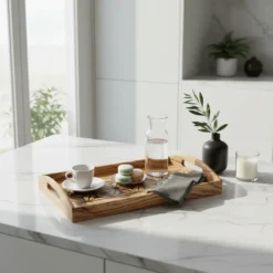 Plateau de service en bois d’olivier avec incrustation florale en époxy – vue 4