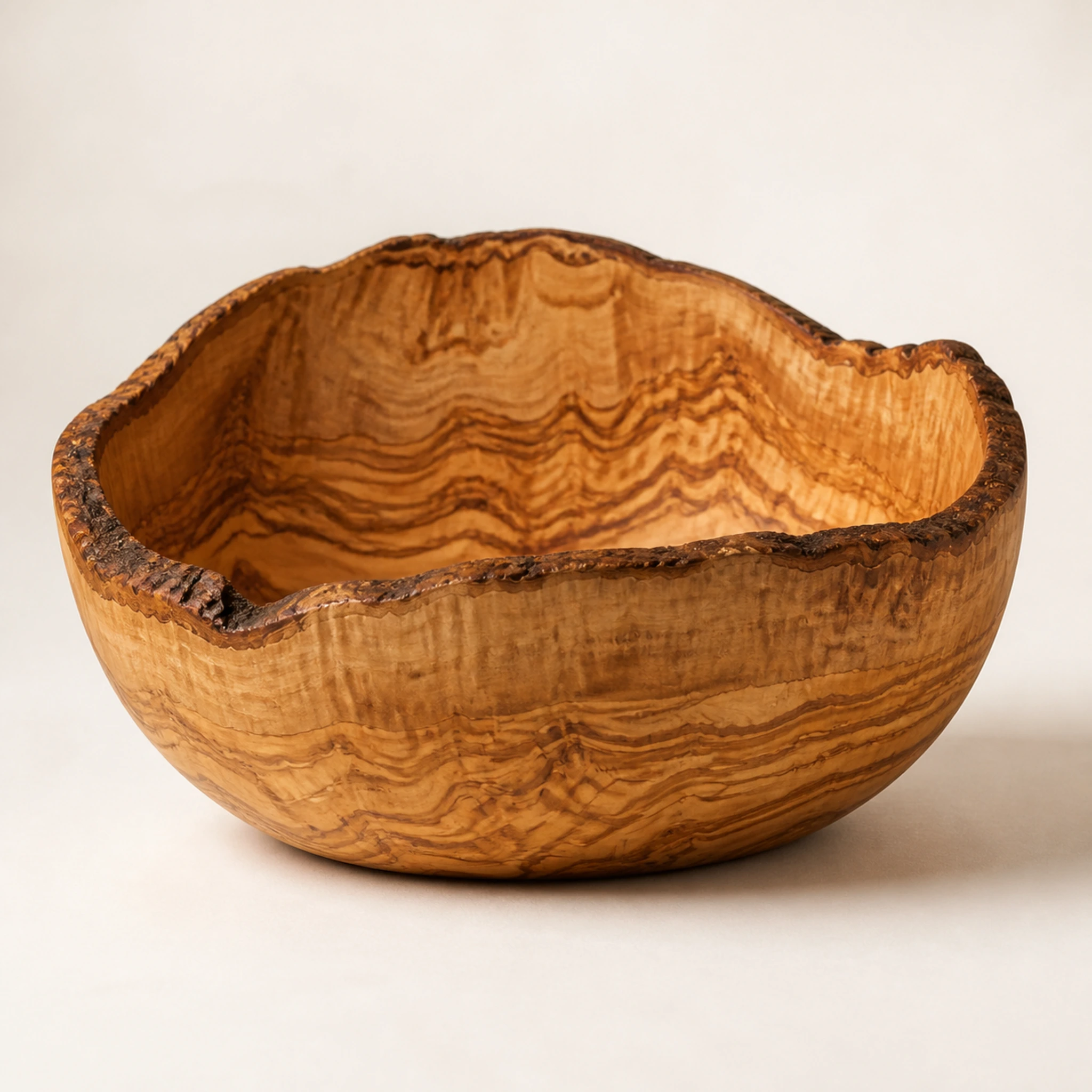 Très grand saladier rustique en bois d’olivier de 30 cm avec bord naturel