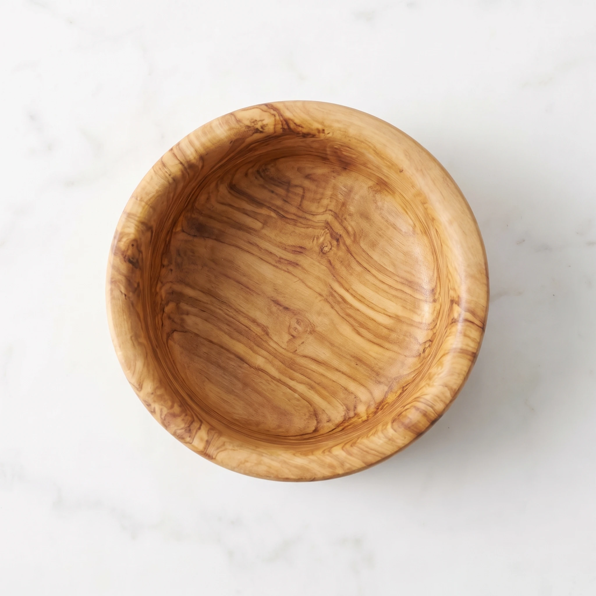 Olive wood snack bowl viewed from above