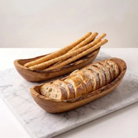 Set de 2 coupes à fruits et corbeilles à pain en bois d’olivier