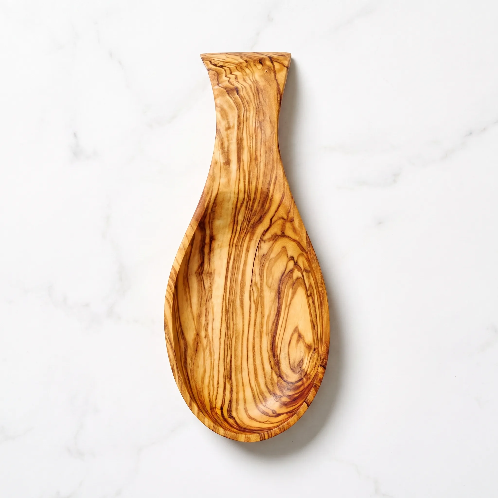 Porte-cuillère en bois d’olivier de 23 cm vu de dessus