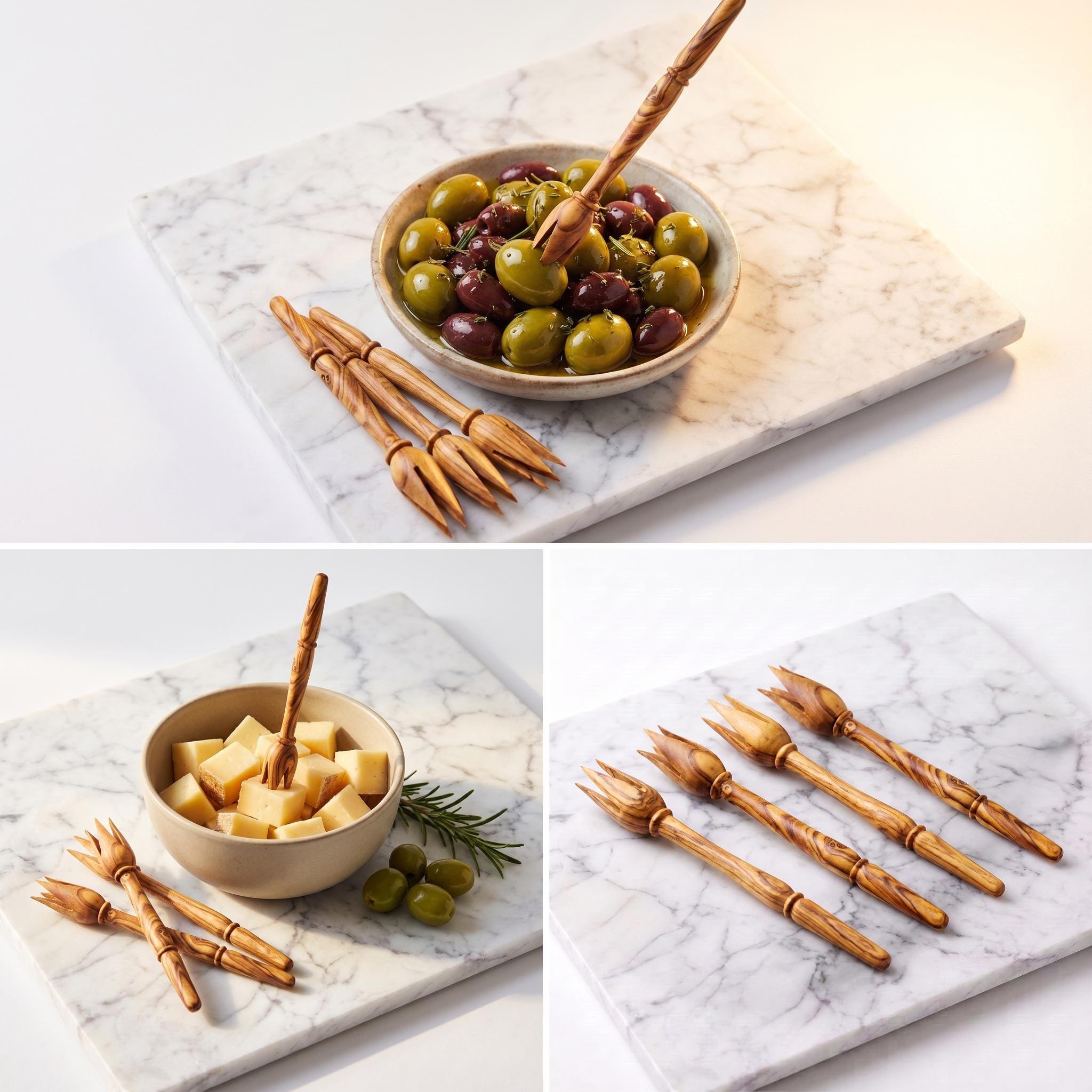 Détails des pics à olives de 15 cm en bois d’olivier